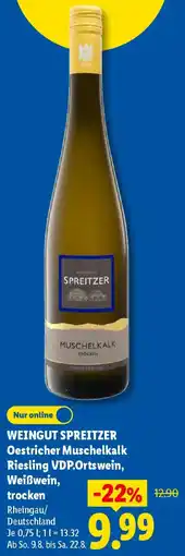 Lidl WEINGUT SPREITZER Oestricher Muschelkalk Riesling VDP.Ortswein, Weißwein, trocken Angebot