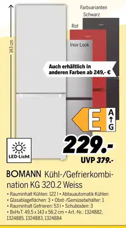 MEDIMAX BOMANN Kühl-/Gefrierkombination KG 320.2 Weiss Angebot