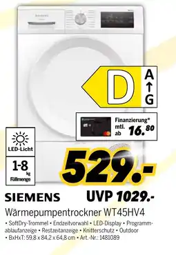 MEDIMAX SIEMENS Wärmepumpentrockner WT45HV4 Angebot
