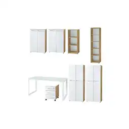 Netto Marken-Discount Büro-Set MUENCHEN 8-teilig Glas & Abschließbar & Soft-Close Chalet-Eiche-Nb./Weiß Angebot