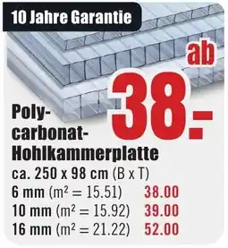 B1 Discount Baumarkt Poly-carbonat-Hohlkammerplatte Angebot