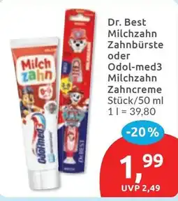 Budni Dr. Best Milchzahn Zahnbürste oder Odol-med3 Milchzahn Zahncreme Angebot