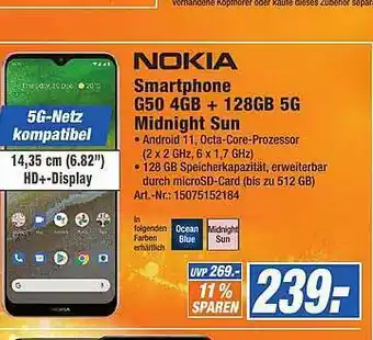 Expert Technomarkt Nokia Smartphone G50 4gb + 128gb 5g Midnight Sun Angebot