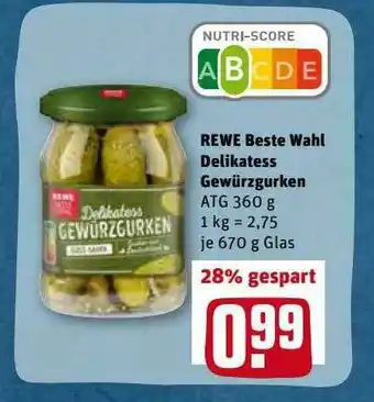 REWE Kaufpark Rewe Beste Wahl Delikatess Gewürzgurken Angebot