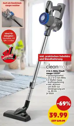 PENNY Cleanmaxx 2-in-1-Akku-Staubsauger 15259 Angebot
