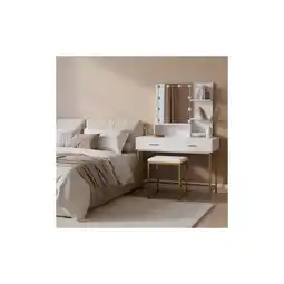Netto Marken-Discount HOME DELUXE Schminktisch mit Spiegel und LED-Beleuchtung KASIA – Weiß/Gold Angebot