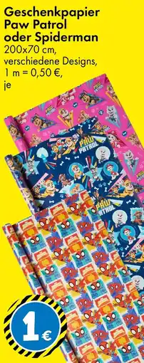 TEDi Geschenkpapier Paw Patrol oder Spiderman Angebot