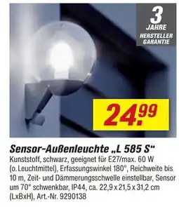 toom Baumarkt Sensor-Außenleuchte „L 585 S“ Angebot