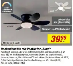 toom Baumarkt Deckenleuchte mit Ventilator „Lund“ Angebot