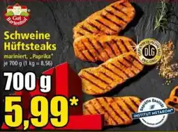 Norma Schweine Hüftsteaks mariniert, „Paprika“ Angebot