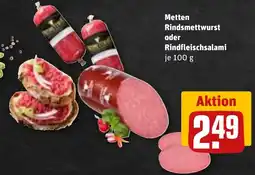 Sonderpreis Baumarkt Metten Rindsmettwurst oder Rindfleischsalami Angebot
