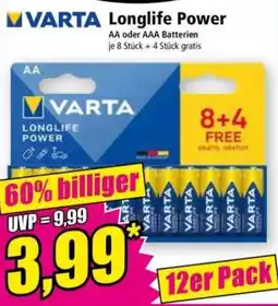 Norma VARTA Longlife Power AA oder AAA Batterien Angebot