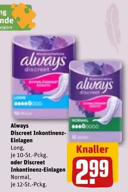 Sonderpreis Baumarkt Always Discreet Inkontinzenz-Einlagen Angebot