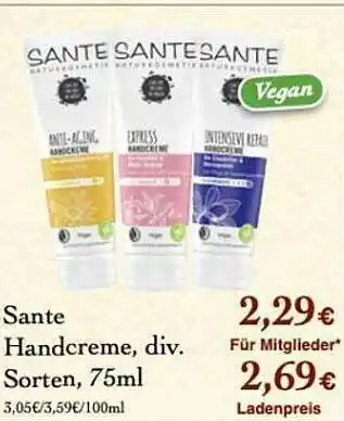 LPG Biomarkt Sante Handcreme Angebot