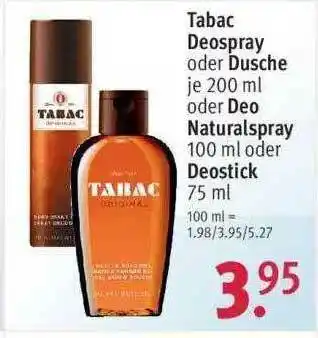 Rossmann Tabac Deospray, Dusche , Deo Naturalspray Oder Deostick Angebot