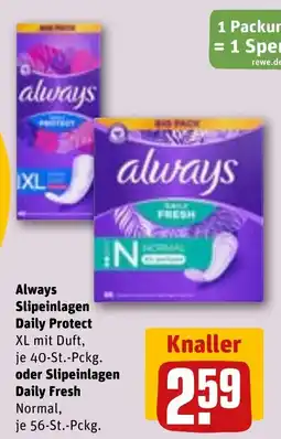 REWE Always Slipeinlagen Daily Protect XL mit Duft Angebot