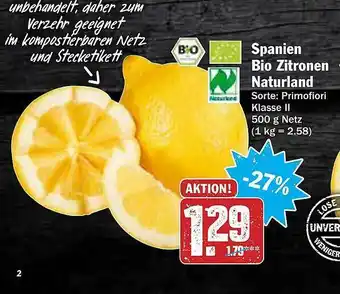 AEZ Spanien Bio Zitronen Naturland Angebot