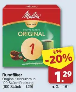 Famila Nord West Melitta Rundfilter Original 1 Naturbraun Angebot