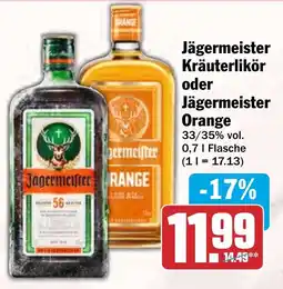 HIT Jägermeister Kräuterlikör oder Jägermeister Orange Angebot