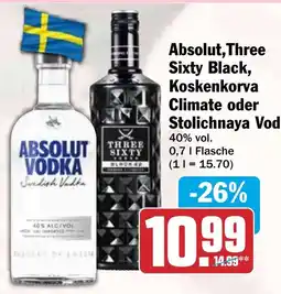 HIT Absolut,Three Sixty Black, Koskenkorva Climate oder Stolichnaya Vod Angebot