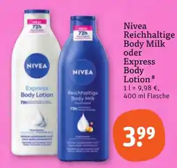 tegut Nivea Reichhaltige Body Milk oder Express Body Lotion Angebot
