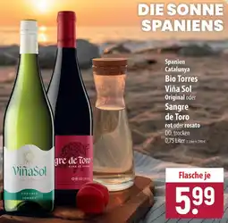 Famila Nord Ost Spanien Catalunya Bio Torres Viña Sol Original oder Sangre de Toro Angebot