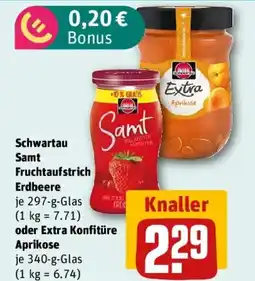 REWE Schwartau Samt Fruchtaufstrich Erdbeere oder Extra Konfitüre Aprikose Angebot