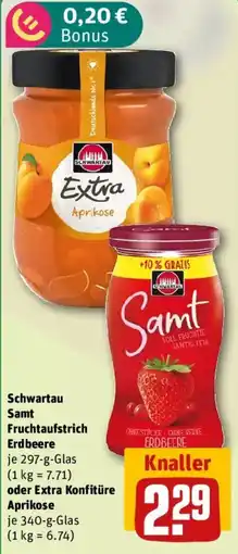REWE Schwartau Samt Fruchtaufstrich Erdbeere oder Extra Konfitüre Aprikose Angebot