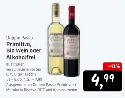 KONSUM Doppio Passo Primitivo, Bio Wein oder Alkoholfrei Angebot