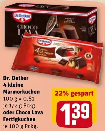 REWE Dr. Oetker 4 kleine Marmorkuchen 172g oder Choco Lava Fertigkuchen 100g Angebot