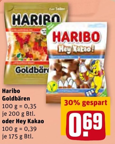 Haribo Goldbären 200g oder Hey Kakao 175g Btl. Angebot bei REWE