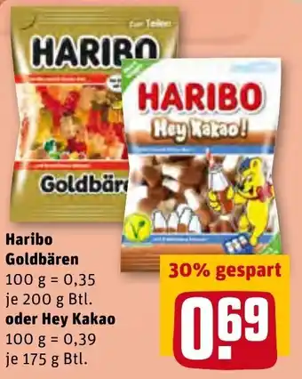 REWE Haribo Goldbären 200g oder Hey Kakao 175g Btl. Angebot