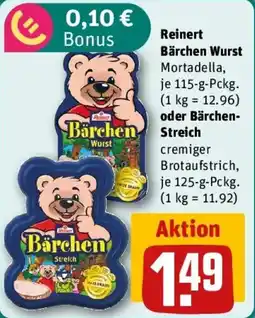 REWE Reinert Bärchen Wurst Mortadella, oder Bärchen- Streich Angebot