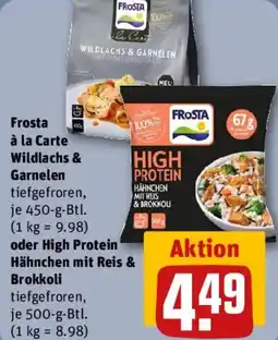 REWE Frosta à la Carte Wildlachs & Garnelen oder High Protein Hähnchen mit Reis & Brokkoli Angebot