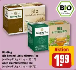 REWE Bünting Bio Fenchel-Anis-Kümmel Tee oder Bio Pfefferminz Tee Angebot