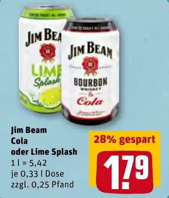 REWE Jim Beam Cola oder Lime Splash 0,33L Angebot