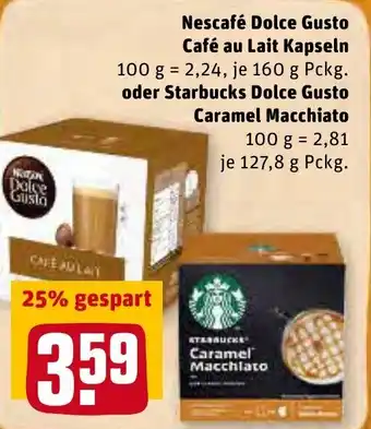 REWE Nescafé Dolce Gusto Café au Lait Kapseln 160g oder Starbucks Dolce Gusto Caramel Macchiato 127,8g Angebot