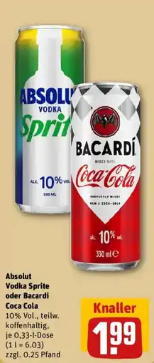 REWE Absolut Vodka Sprite oder Bacardi Coca Cola Angebot