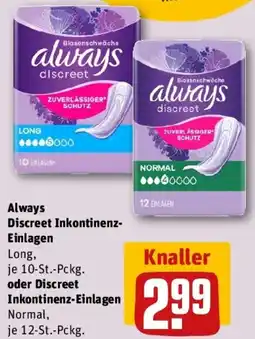 REWE Always Discreet Inkontinenz- Einlagen oder Discreet Inkontinenz-Einlagen Angebot