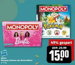 REWE Hasbro Monopoly Pokémon oder Barbie Edition Angebot