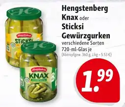 Nah & Frisch Hengstenberg Knax oder Sticksi Gewürzgurken Angebot