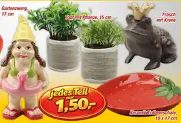 Posten Börse Gartenzwerg, Topf mit Pflanze, Frosch mit Krone, Keramik Erdbeerschale Angebot