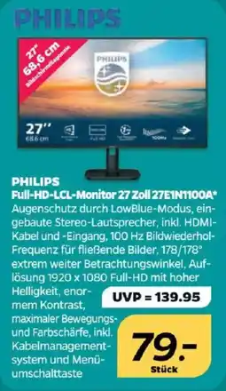 Netto PHILIPS Full-HD-LCL-Monitor 27 Zoll 27E1N1100A Angebot