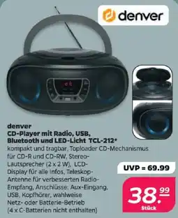 Netto denver CD-Player mit Radio, USB, Bluetooth und LED-Licht TCL-212* Angebot