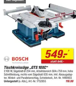 toom Baumarkt BOSCH Tischkreissäge „GTS 10XC“ Angebot