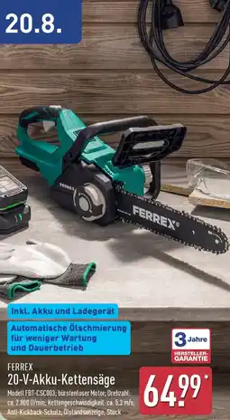 Aldi Nord FERREX 20-V-Akku-Kettensäge Angebot