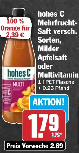 HIT hohes C Mehrfrucht-Saft versch. Sorten, Milder Apfelsaft oder Multivitamin Angebot