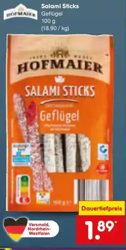 Netto Marken-Discount HOFMAIER SALAMI STICKS Geflügel Angebot