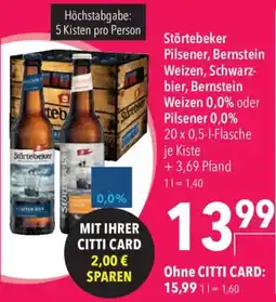 CITTI Markt Störtebeker Pilsener, Bernstein Weizen, Schwarzbiere, Bernstein Weizen 0,0% oder Pilsener 0,0% Angebot