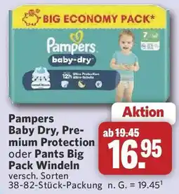 Combi Pampers Baby Dry, Premium Protection oder Pants Big Pack Windeln Angebot